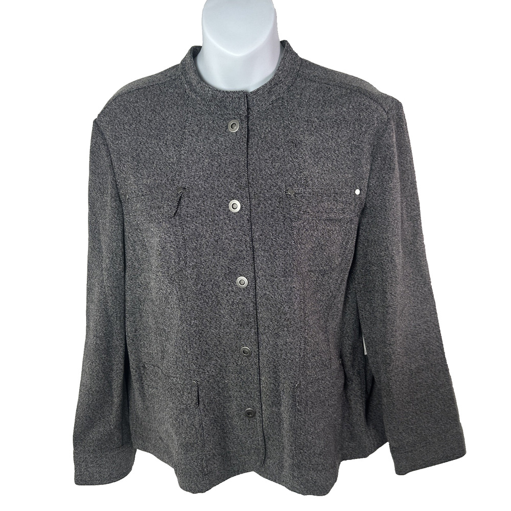 JM Collection Gray Matters Blk Wht Tweed Knit Jacket Size 16P New With Tags